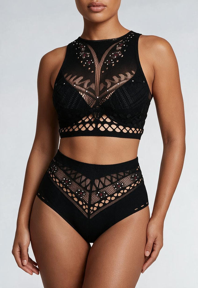 NEW0612 Zwart Fishet Strass Two Piece