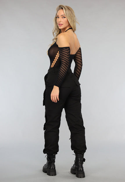 NEW0612 Zwarte Halter Jumpsuit met Cut Out