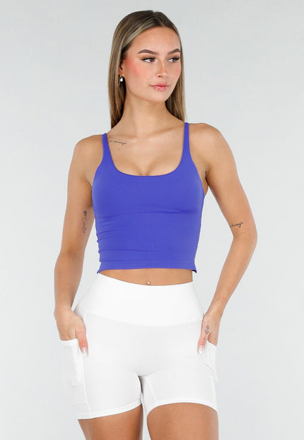 NEW070126 Blauwe Stretch Sport Top met Pads