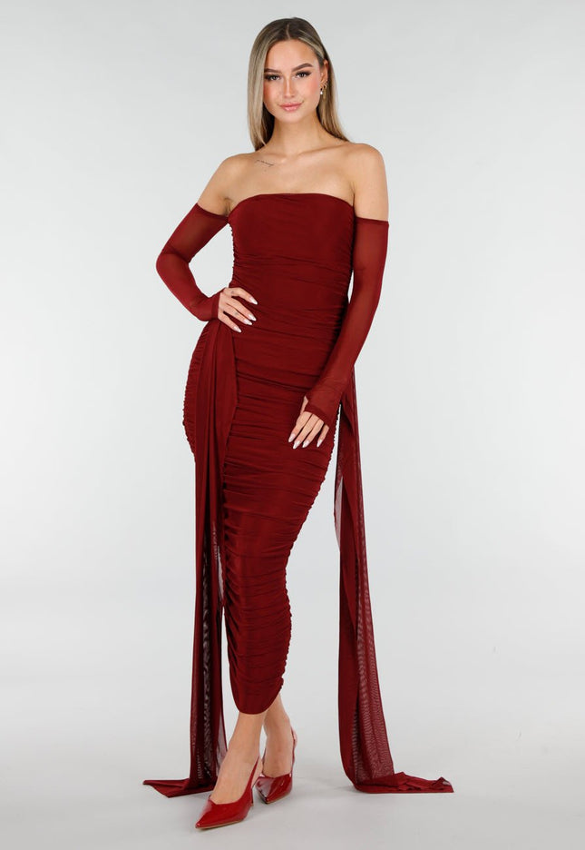 NEW070126 Bordeaux Off Shoulder Jurk