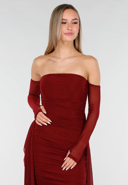 NEW070126 Bordeaux Off Shoulder Jurk