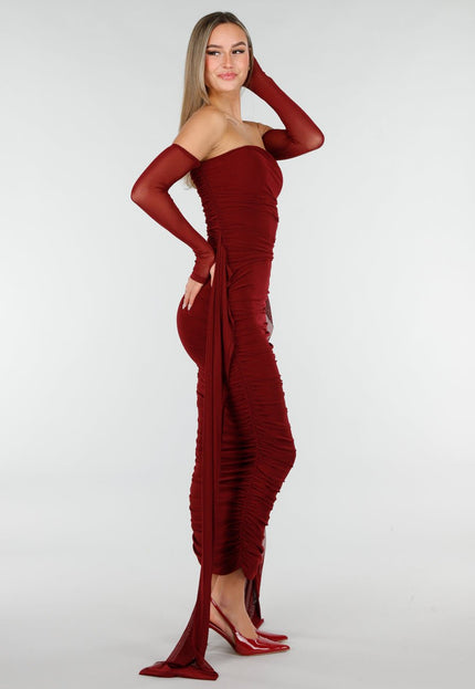 NEW070126 Bordeaux Off Shoulder Jurk