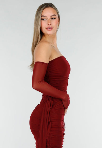NEW070126 Bordeaux Off Shoulder Jurk