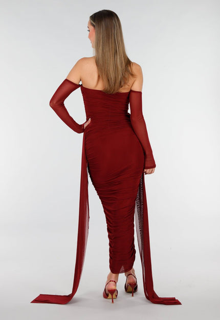 NEW070126 Bordeaux Off Shoulder Jurk