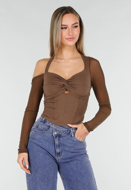 OP=OP.06.NL Bruine One Shoulder Mesh Top