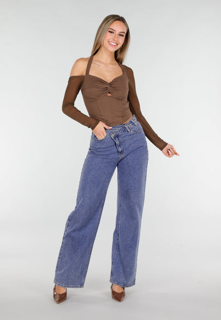 OP=OP.06.NL Bruine One Shoulder Mesh Top