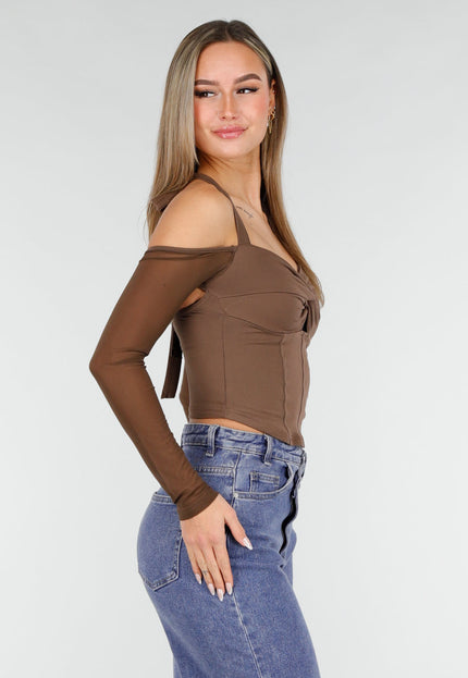 OP=OP.06.NL Bruine One Shoulder Mesh Top