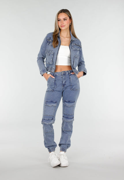 NEW070126 Denim Cargo set blauw