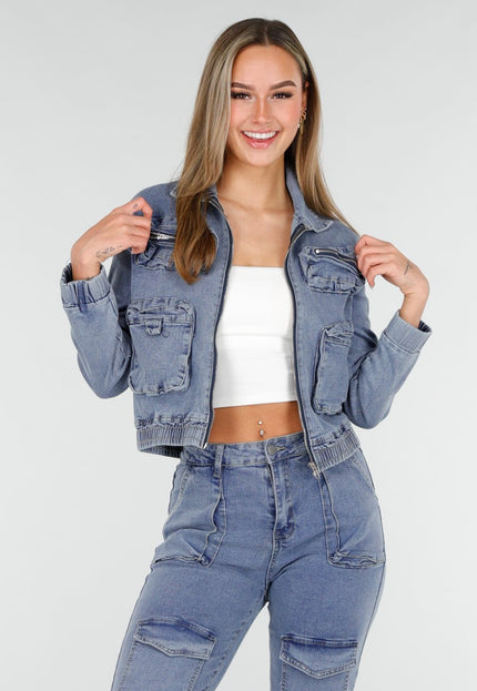 NEW070126 Denim Cargo set blauw