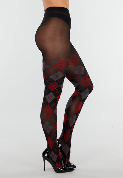 NEW070126 Grijs Rode Panty met Argyle Print