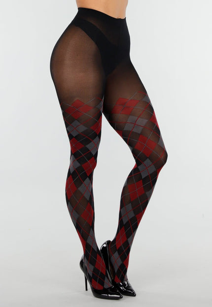NEW070126 Grijs Rode Panty met Argyle Print