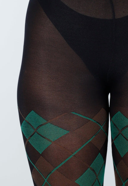 NEW070126 Groene 50 Den Panty met Argyle Print