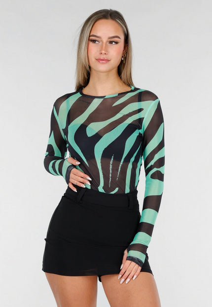 NEW070126 Groene Mesh Zebraprint Top