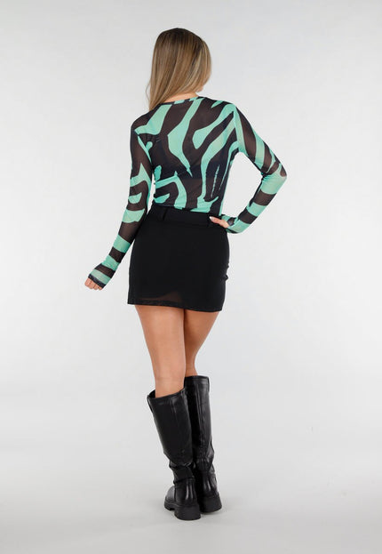 NEW070126 Groene Mesh Zebraprint Top