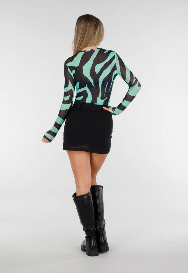 NEW070126 Groene Mesh Zebraprint Top
