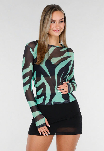 NEW070126 Groene Mesh Zebraprint Top