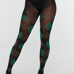NEW070126 Groene 50 Den Panty met Argyle Print