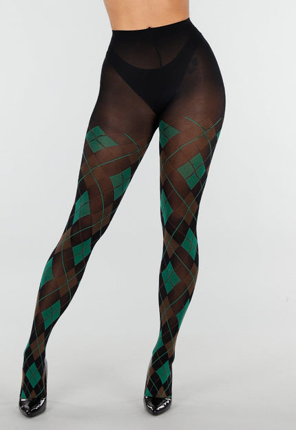 NEW070126 Groene 50 Den Panty met Argyle Print