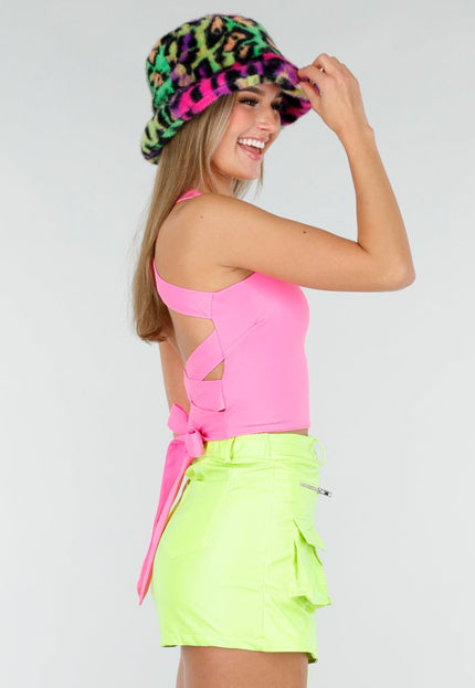 NEW070126 Neon Faux Fur Bucket Hat