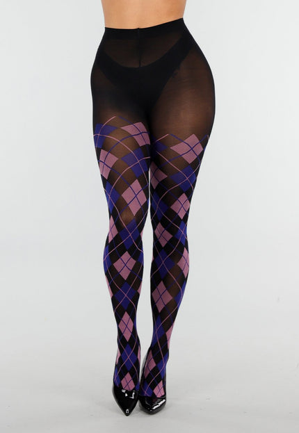 NEW070126 Blauw Roze Panty met Argyle Print