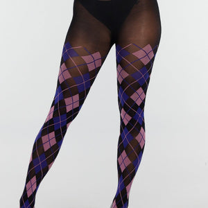 NEW070126 Blauw Roze Panty met Argyle Print