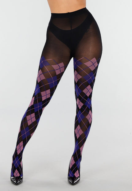 NEW070126 Blauw Roze Panty met Argyle Print