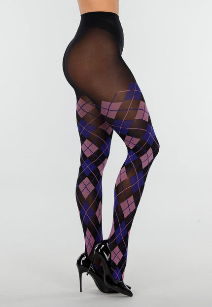 NEW070126 Blauw Roze Panty met Argyle Print