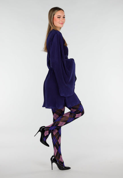 NEW070126 Blauw Roze Panty met Argyle Print