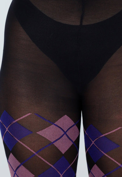 NEW070126 Blauw Roze Panty met Argyle Print