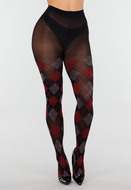 NEW070126 Grijs Rode Panty met Argyle Print