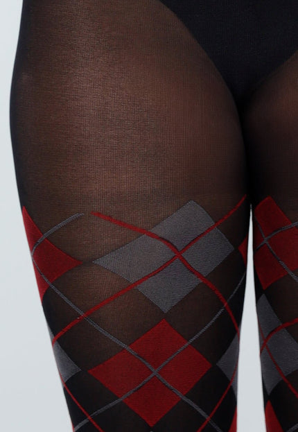 NEW070126 Grijs Rode Panty met Argyle Print