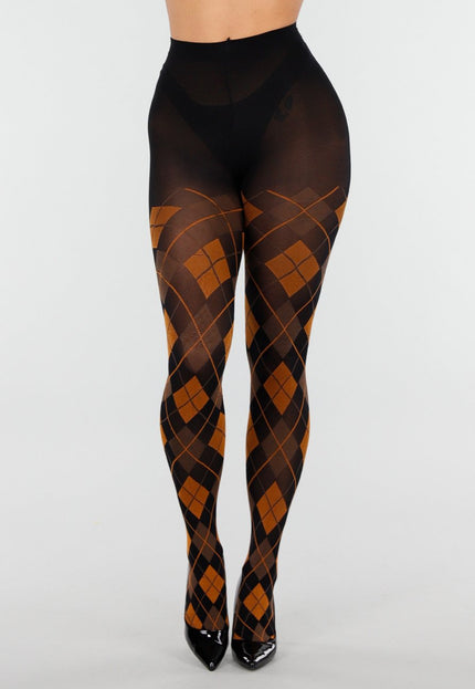 NEW070126 Oranje Panty met Argyle Print