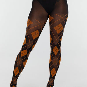 NEW070126 Oranje Panty met Argyle Print