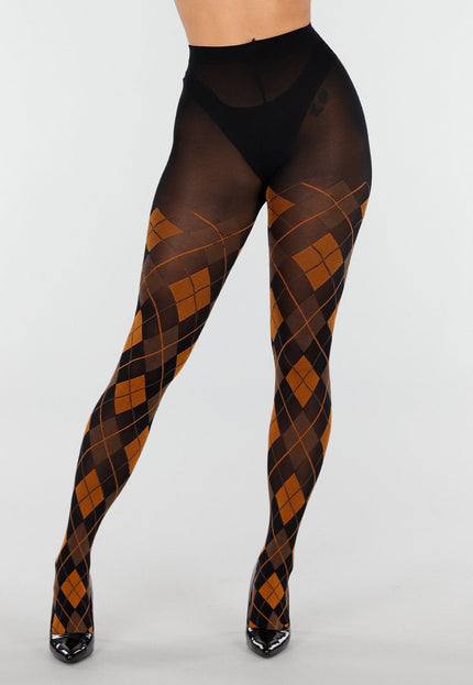 NEW070126 Oranje Panty met Argyle Print