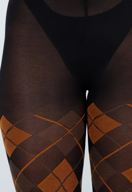 NEW070126 Oranje Panty met Argyle Print
