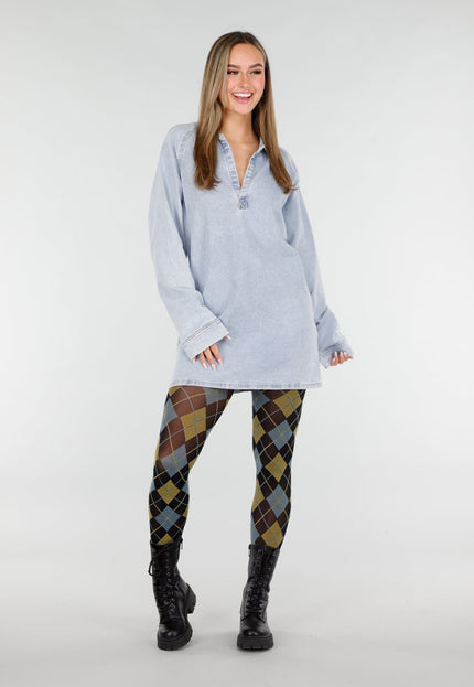 NEW070126 Geel Blauwe Panty met Argyle Print