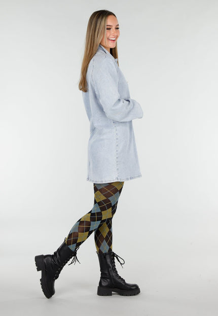 NEW070126 Geel Blauwe Panty met Argyle Print