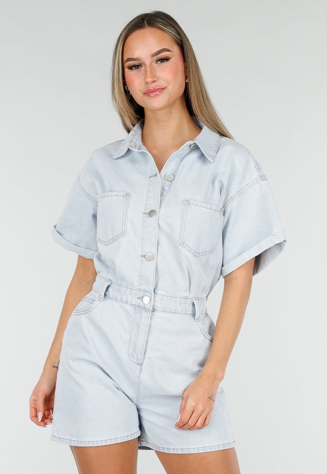 NEW070126 Lichtblauwe Denim Playsuit