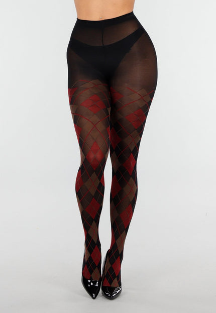 NEW070126 Rode Panty met Argyle Print