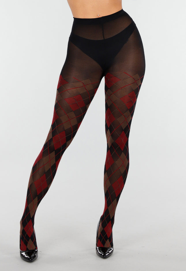 NEW070126 Rode Panty met Argyle Print