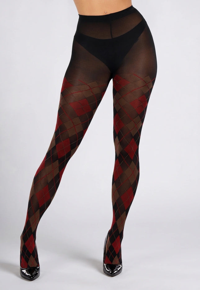 NEW070126 Rode Panty met Argyle Print
