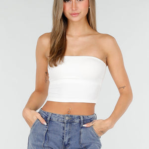 NEW070126 Witte Bandeau Crop Top