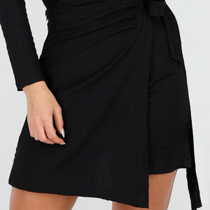 NEW070126 Tall Zwarte Stretch Skort met Strik