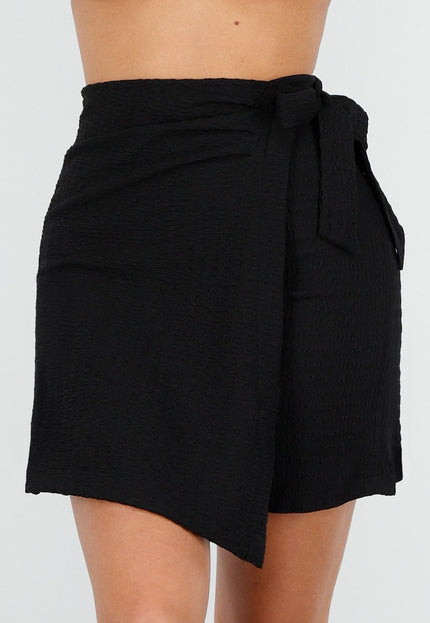 NEW070126 Tall Zwarte Stretch Skort met Strik