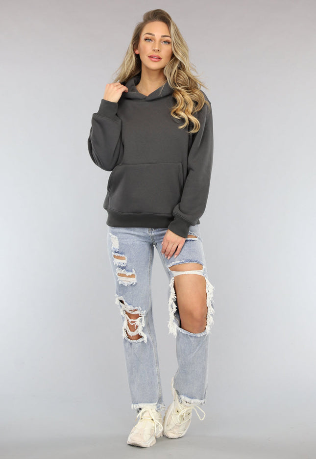 NEW0702 Basic Hoodie met Teddy Voering in Antraciet