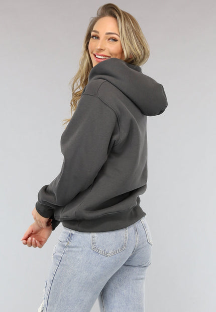 NEW0702 Basic Hoodie met Teddy Voering in Antraciet