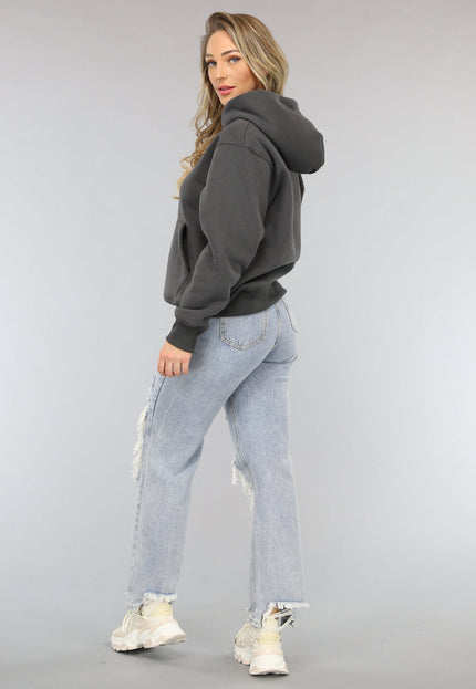 NEW0702 Basic Hoodie met Teddy Voering in Antraciet