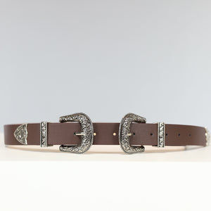 NEW0702 Donkerbruine Riem met Dubbele Gesp