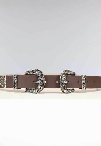 NEW0702 Donkerbruine Riem met Dubbele Gesp