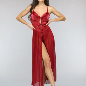 NEW0702 Satijnen Rode Slipdress met Ruches